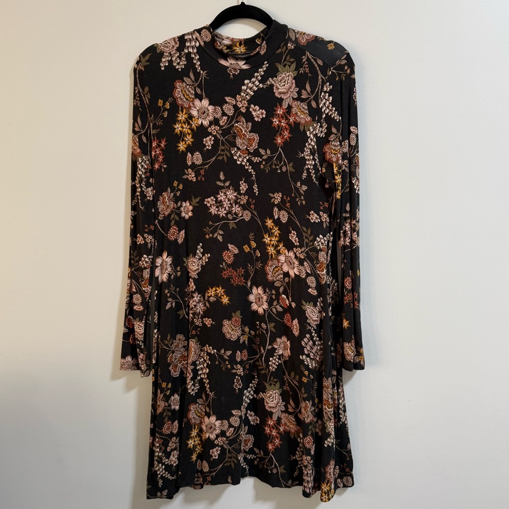 Maurices Black Floral Long Sleeve Dress